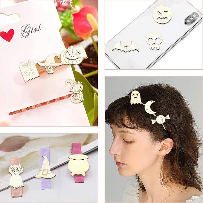 200 Pcs Unfinished Wooden Halloween Cutouts, Wooden Crafts