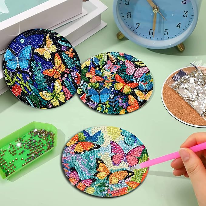 EWJRNSF 8 PCS Butterfly Diamond Art Coasters Kit