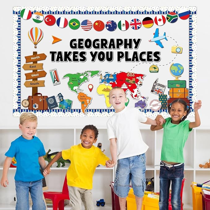 Geography Takes You Places Bulletin Board Set World Map Classroom Decoration