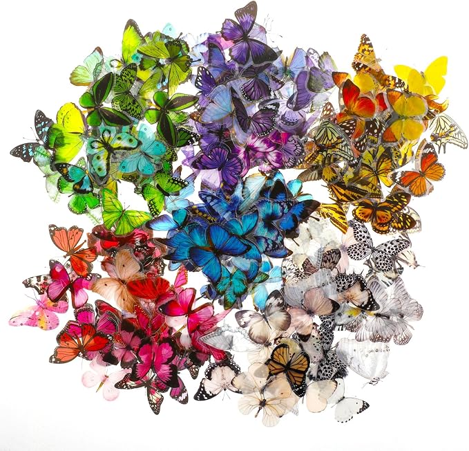COMNICO 240PCS Butterfly Stickers, PET Waterproof Transparent Colorful Resin