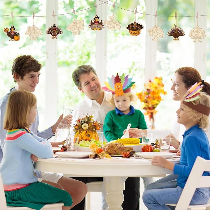36PCS Wooden Thanksgiving Decoration Turkey Ornaments to Paint Thanksgiving