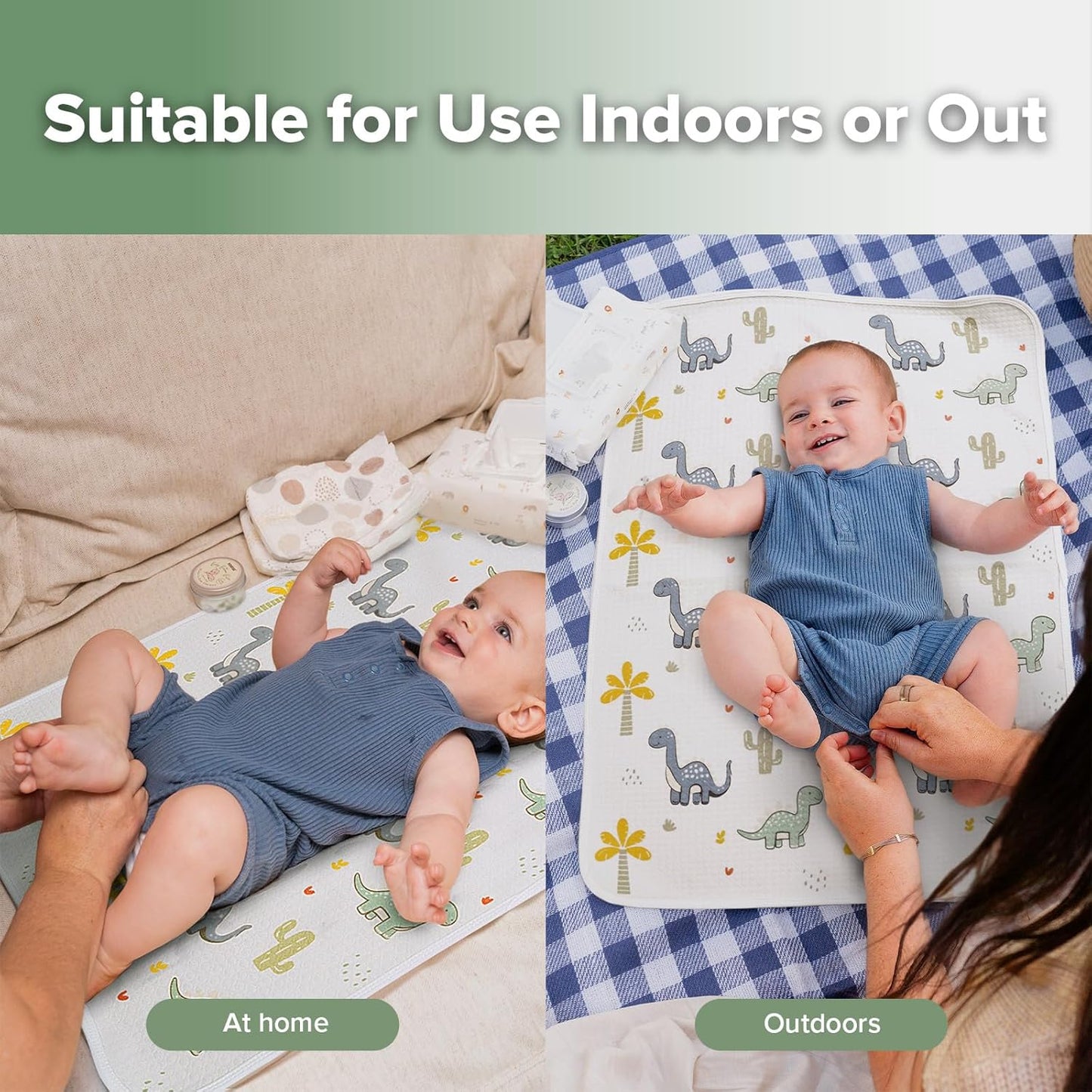 haakaa Waterproof Changing Pad Liners, 100% Cotton, Soft & Breathable (1pc, 19.5" x 27.5" Dino Land)