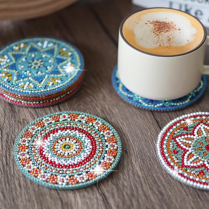 Temlum 6 Pcs Diamond Painting Coasters Kit, Mandala Diamond Art Coasters