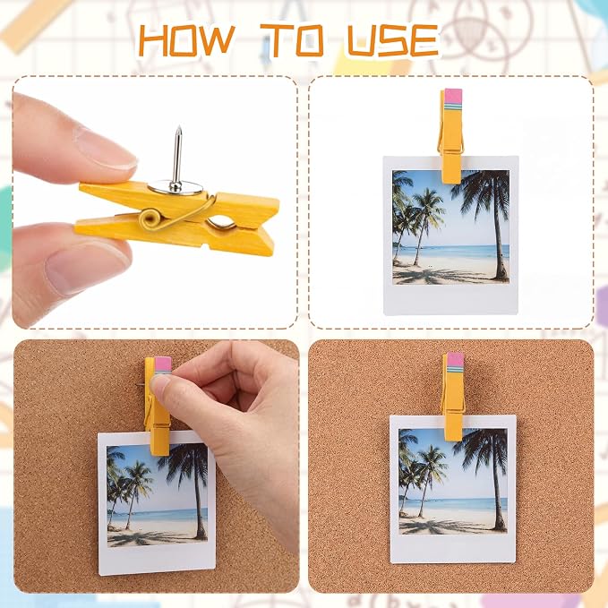Tenceur 80 Pcs Wooden Clips Push Pins Thumbtacks Back to School Gift