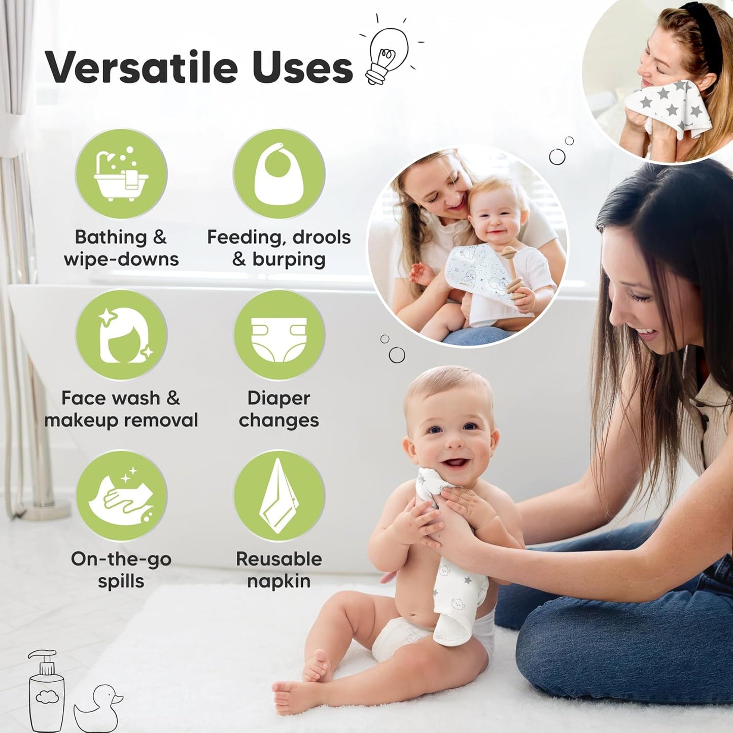 6-Pack Cotton Baby Washcloths for Newborn - Organic Cotton Muslin Soft Wash Cloths for Babies,Infant,Kids,Toddler Towels for Boy,Girl,Super Absorbent Face Cloths,Scratch-free Baby Rags (Constellation)