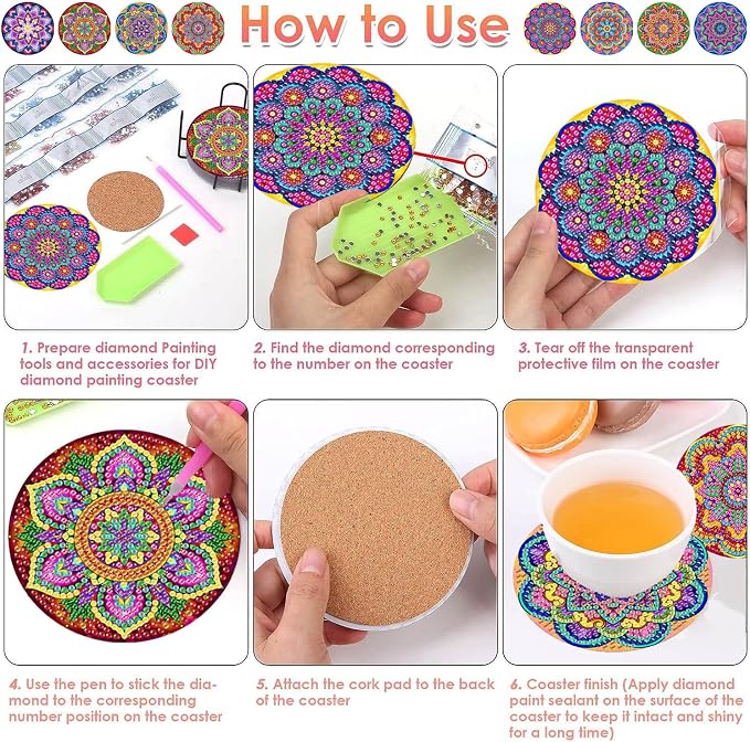 ijbnhd Mandala Diamond Painting Coasters Kit