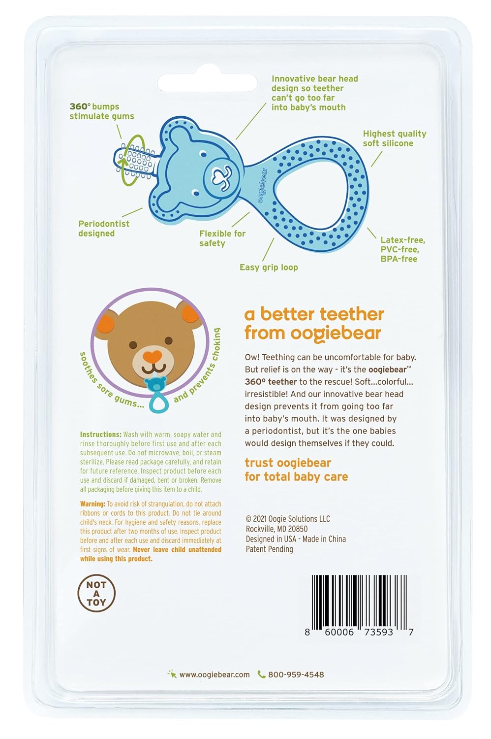 oogiebear 360˚ Teether - Safe Teething Toys for Babies 3 Months and Older | Soft Bristle Teddy Bear Silicone Teether | Super Soft BPA-Free Silicone - Yellow
