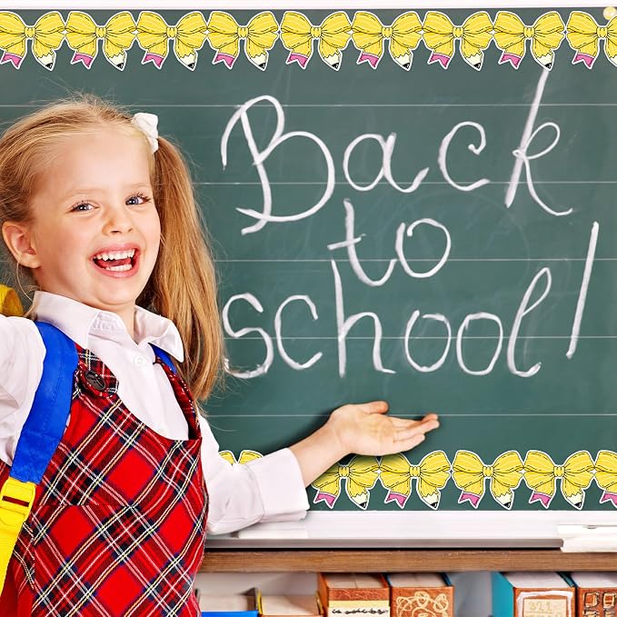 FYSUIMU 65.6 Ft Pencil Coquette Bow Bulletin Board Border Back to School Pencil