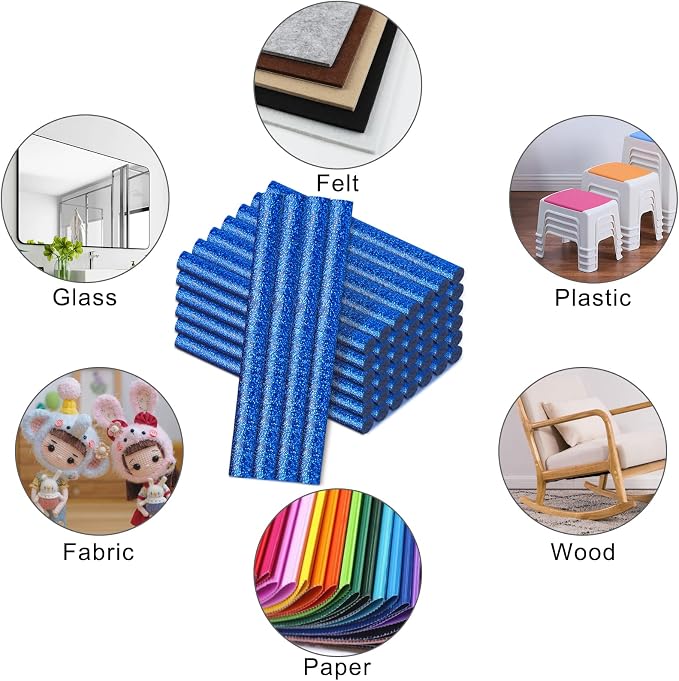Manarty Glitter Sapphire Blue Hot Glue Stick, Adhesive EVA Glue Sticks