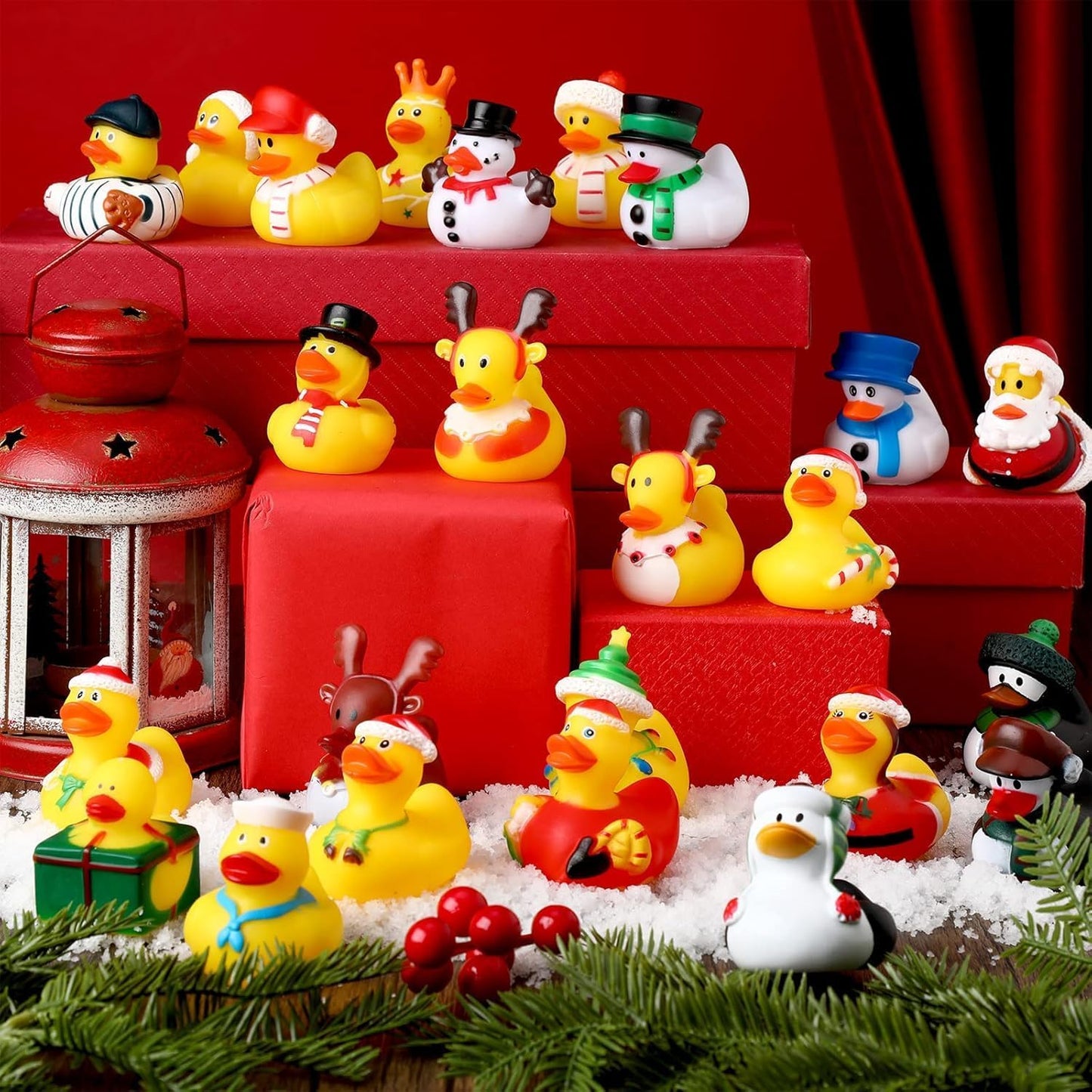 52Pcs Christmas Rubber Ducks in Bulk, Assortment Christmas Rubber Ducks for Jeeps,Xmas Theme Party Favors Decor Gifts for Christmas Stocking Stuffers,Shower Pool,Classroom Gift Exchange (52)