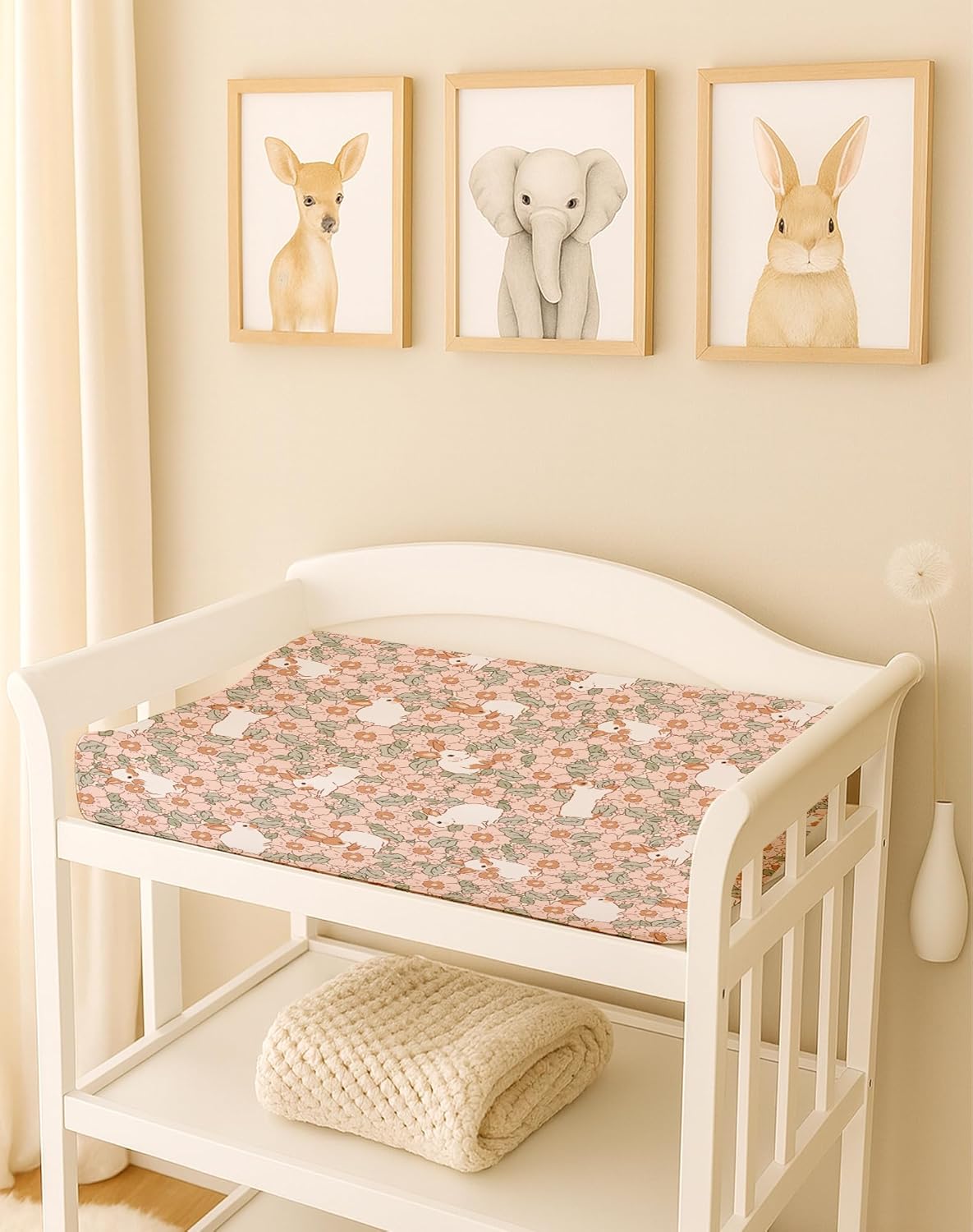 Changing Pad Cover for Baby Boys Girls 2 Pack, Fits Standard 32”×16” Changing Table Pads, Silky Breathable Stretch Knit, Machine Washable (Bunny Garden)