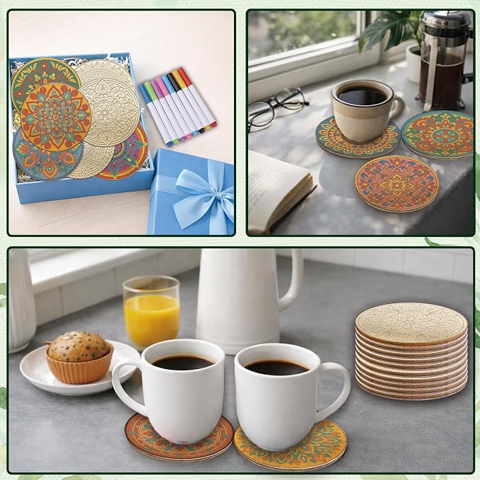 26PCS Wood Coasters Craft Kit 10 Paint You Own Coaster