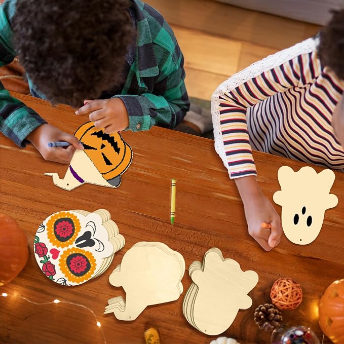 Large Size 7" Halloween Wooden Slices Unfinished Blank Wooden Ornaments DIY