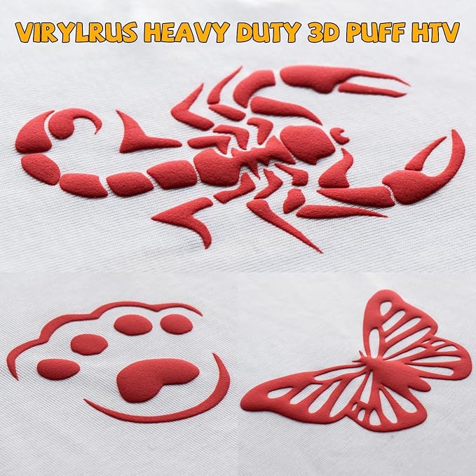 VinylRus Puff Heat Transfer Vinyl-12” x 5ft Red Heavy Duty Puff Iron on Vinyl
