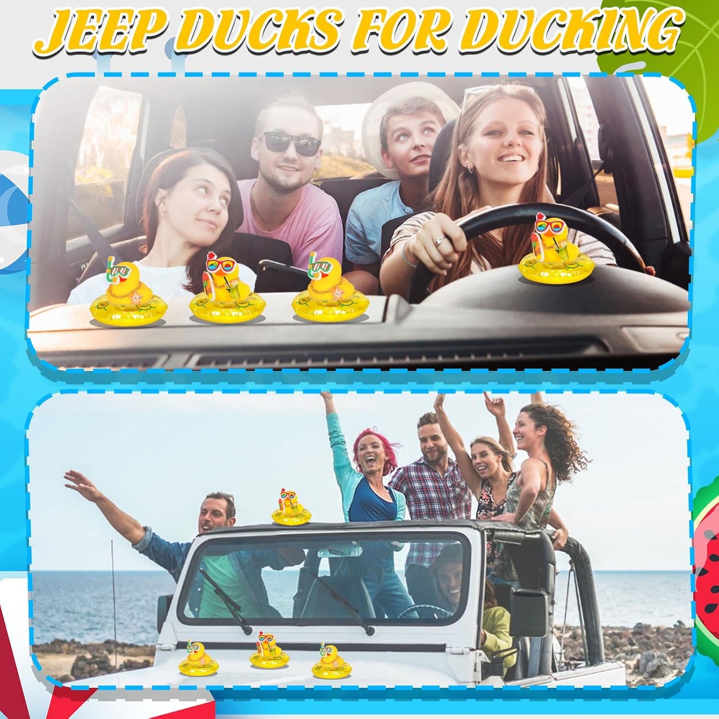 Car Rubber Duck with Yellow Swim Ring,Holiday Sunglasses,Surfboard Car Ornaments Summer Party Favors Baby Bath Toy Duck with Mini Lemon Tea