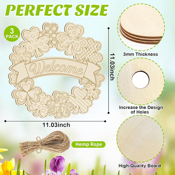 Large Size 12" Wooden Shamrock Ornaments to Paint, St. Patrick's Day Decoration
