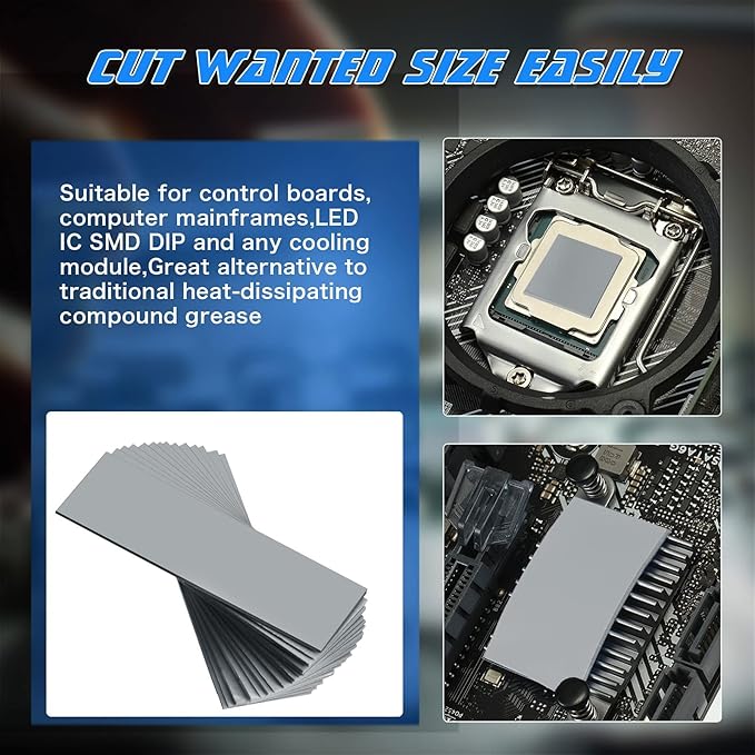 Outus 30 Pieces 2.6 x 0.8 x0.1 Inch Silicone Thermal Pad Reusable CPU SSD Thermal Conductive Silicone Pad Each Thick for Gpu Heatsink CPU Chip Heat Conduction or LED Heat Conduction(Dark Gray)