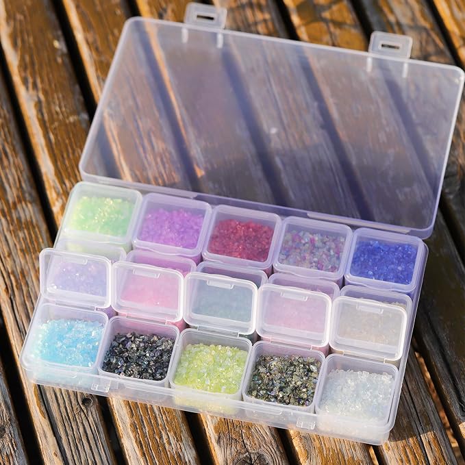 15 Colors Transparent Crushed Glass Chips 225g/7.9oz, 2-4mm Shiny Irregular