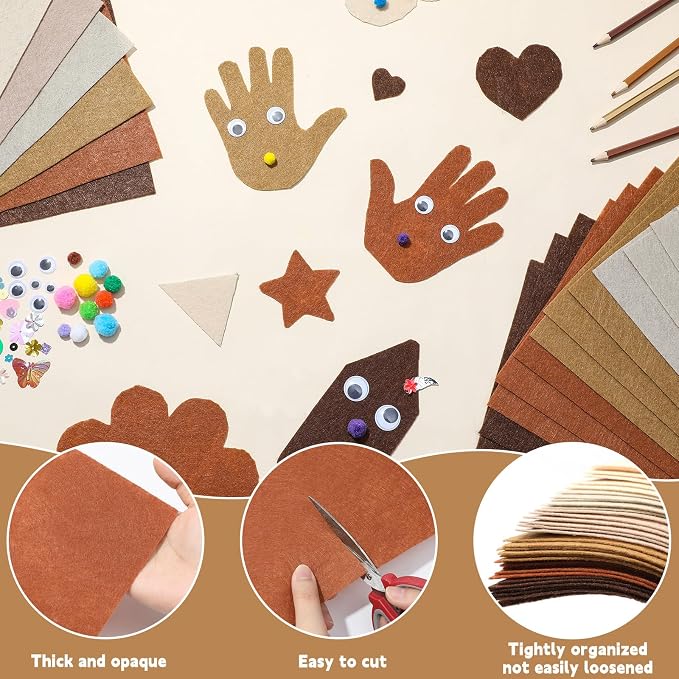 gisgfim 42Pcs Brown Felt Fabric Sheets Craft Kit 8 x 12 Inch Assorted Soft