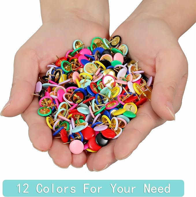 12 Colors Thumb Tacks 264PCS Plastic Round Head Thumbtack Metal Flat Push Pins