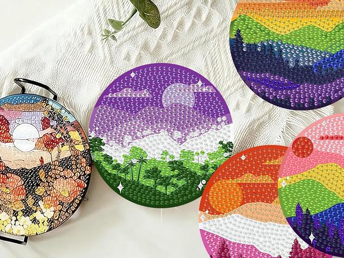 8 PCS Diamond Art Coasters Kits Moutain Sunset Diamond Painting Coaster |