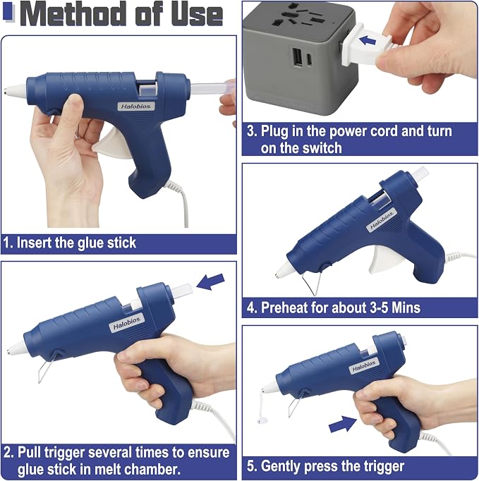 Halobios Hot Glue Gun with Preheating, 20 Glue Sticks, Full Size
