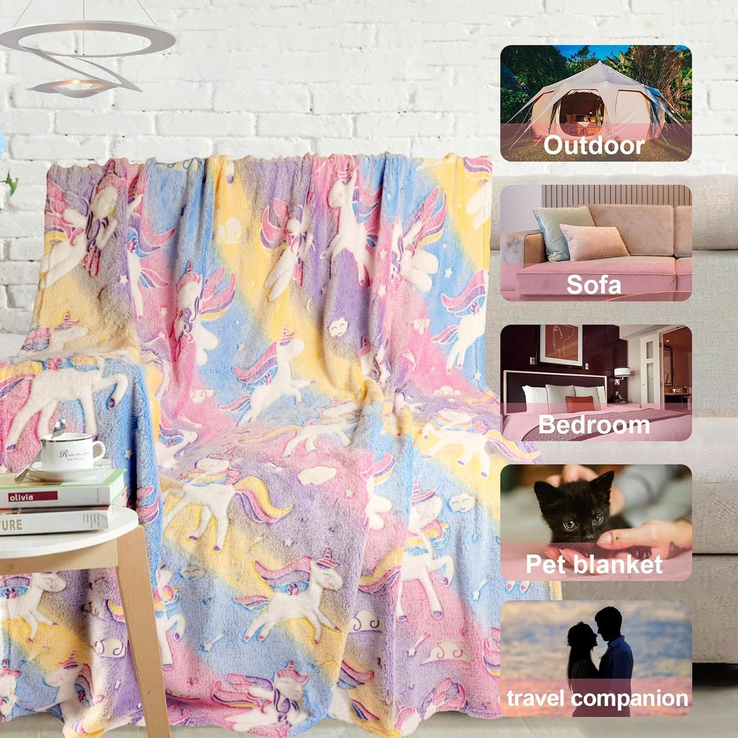 Unicorn Glow in The Dark Blanket for Girls/Kids, Soft Fleece Throw 30"x40" - Age 3-12