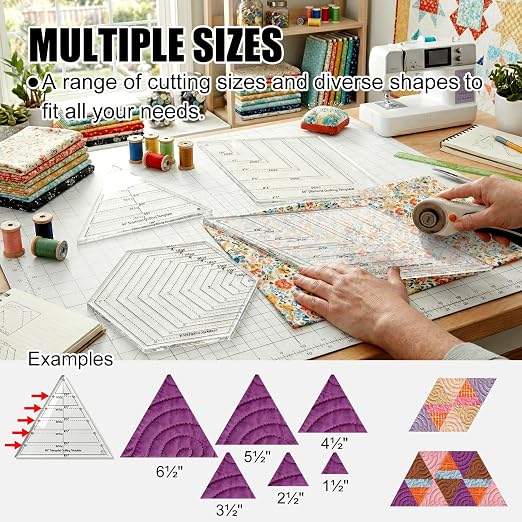4 Pcs Quilting Ruler Set, 60 Degree Triangle and Diamond, 45 Degree Diamond