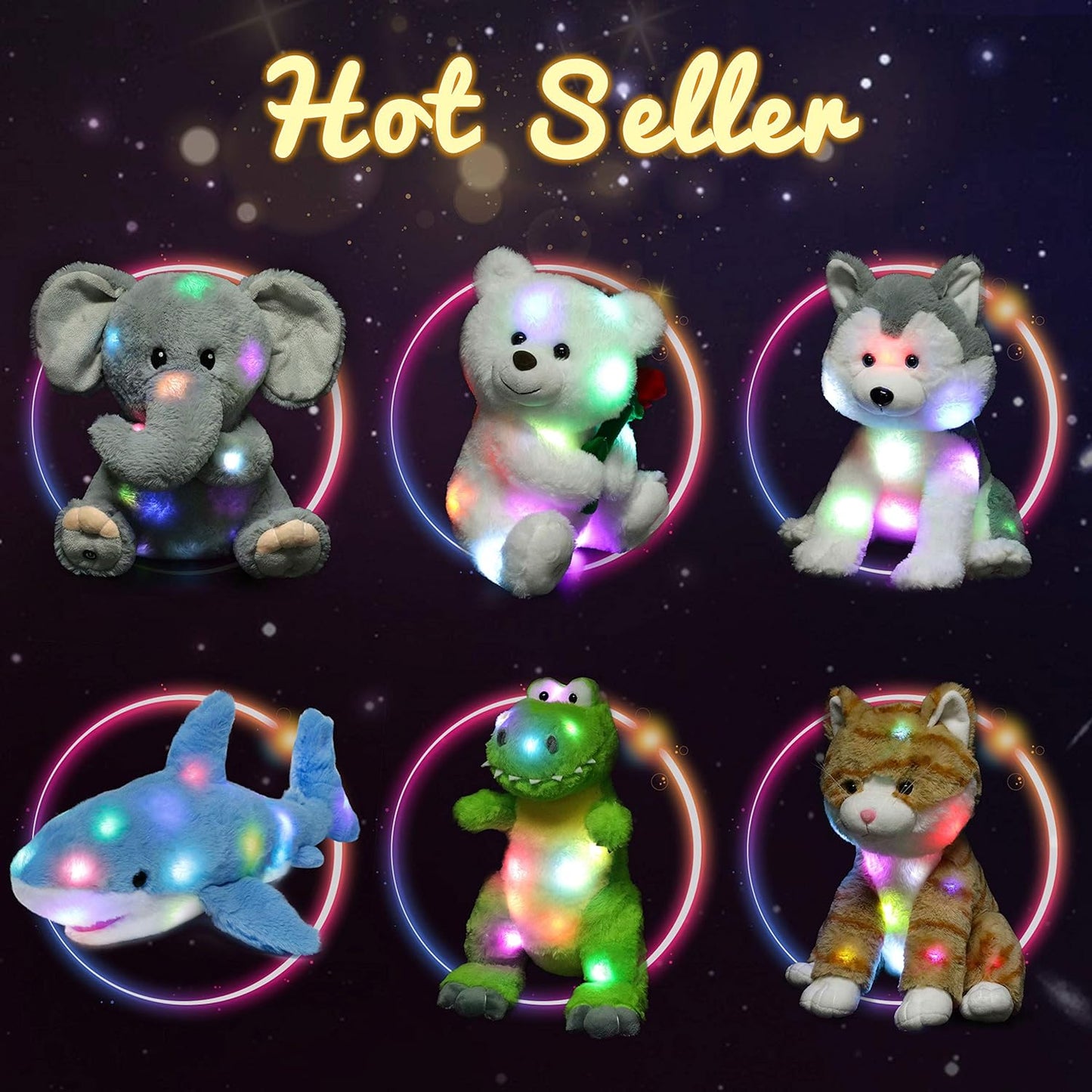 Hopearl LED Plush Smile Cow Lighting Up Stuffed Animal Diary Cattle Floppy Night Lights Glow in The Dark Birthday Festival for Kids Toddler Girls, 11''