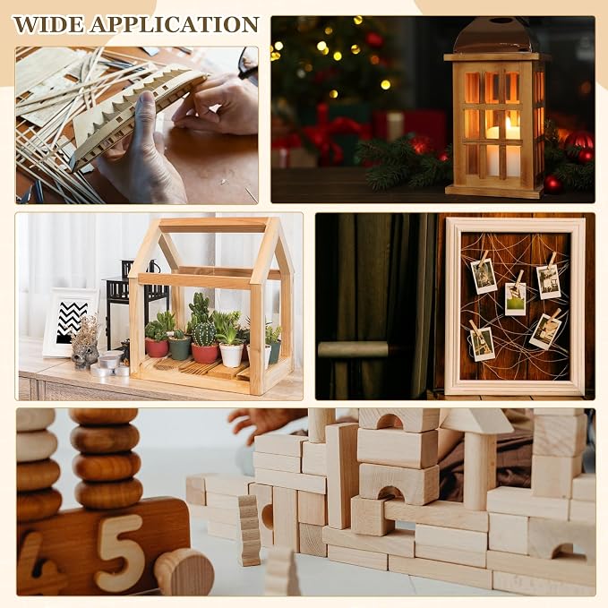 MECCANIXITY 10Pcs Wood Strips Slats, 3/8" x 7/8" x 8" Thin Wood Sticks Flat