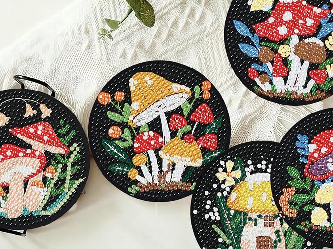 8 PCS Mushrooms Diamond Art Coasters Kits Cute Diamond Painting Coaster |