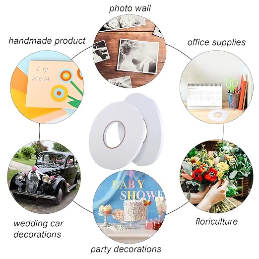 Tatuo 2 Rolls Double Sided Foam Tape 3/8 Inch by 50 Feet White PE Foam Tape