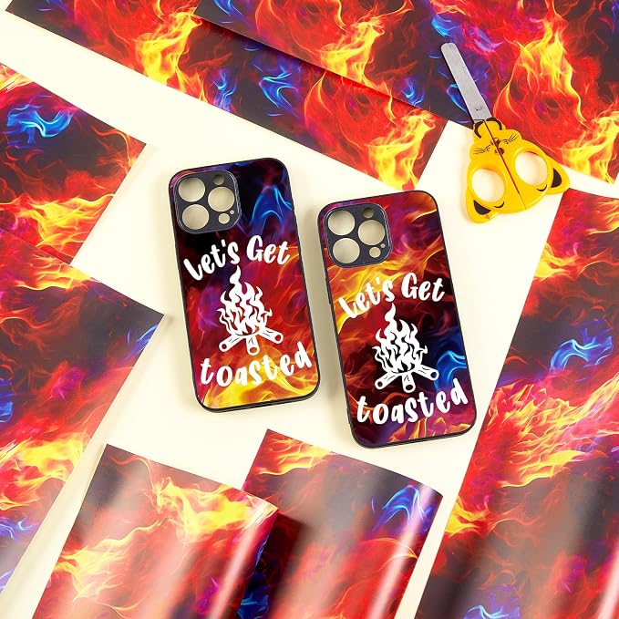 Tintnut Flame Pattern Permanent Vinyl 8 Pcs 12x10in Red Blue Adhesive Viny |