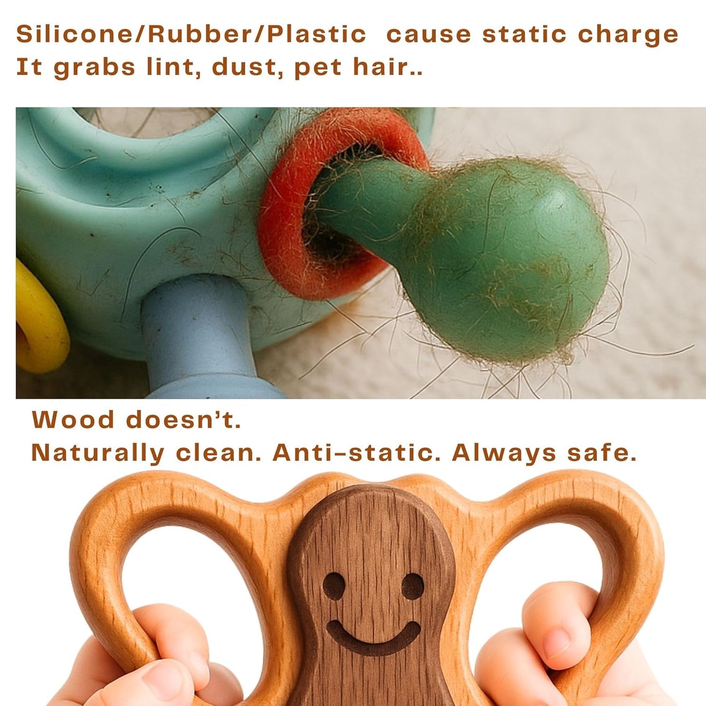 HippoToys Wooden Baby Rattle for 0 to 12 Months | No Paint, No Plastic, No Toxins | Montessori Inspired Natural Baby Toy | Calm Muted Sound | 100 Percent Natural Beechwood | Ideal for Baby Gifting