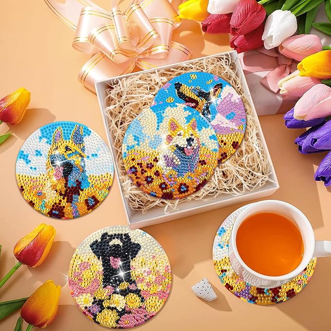 EWJRNSF 10 PCS Dog Diamond Art Coasters DIY Kit