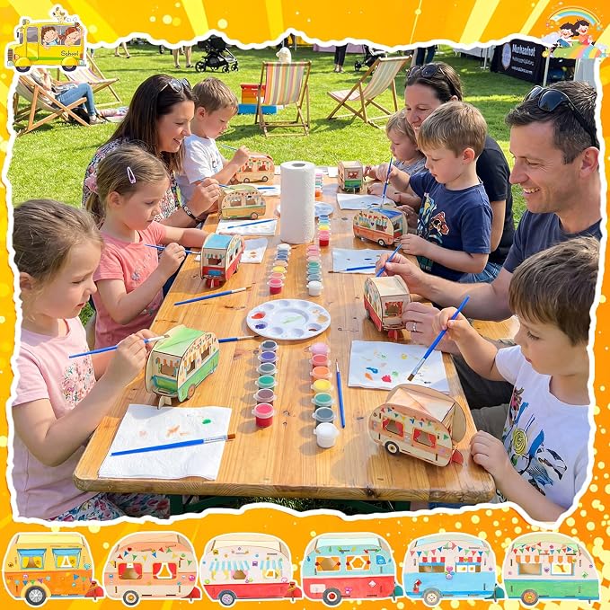 DoubleFill 12 Pack Camping Craft Kits DIY Unfinished Wooden Camper Craft Bulk