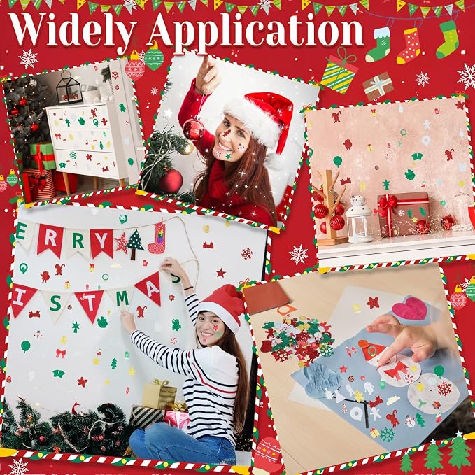 Coopay 600 Pcs Christmas Foam Stickers, Self-Adhesive Glitter Foam Stickers