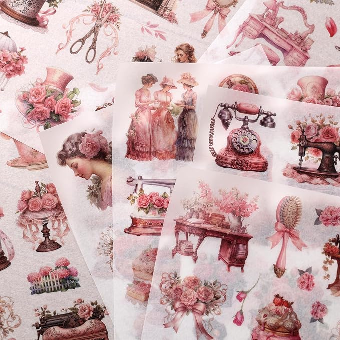 Vintage Ephemera Sticker 24 Sheets precut 300 washi Stickers Paper People