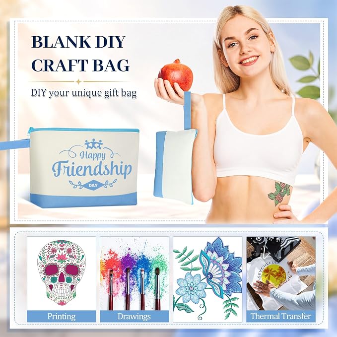 Silkfly 15 Pcs Cotton Canvas Makeup Bags Cosmetic Zipper Bags 10.2 x 5.5 x 2''