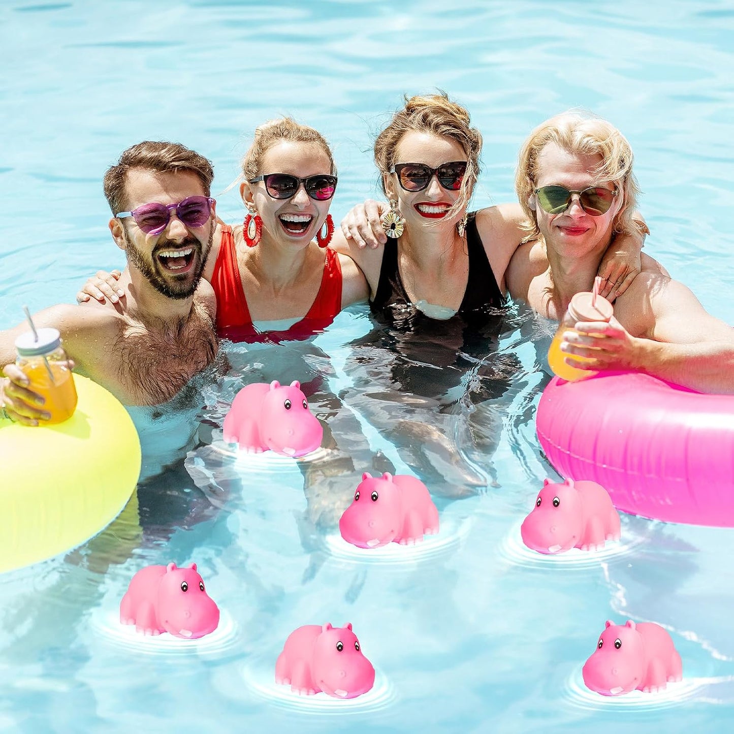 18 Pcs Pink Rubber Hippo Baby Bath Toys,Cute Floating Animal Squirt Toys,Fun Water Squirting Bathtime Play for Toddlers,Perfect for Bathtub,Pool,Summer Beach Decor & Party Favors