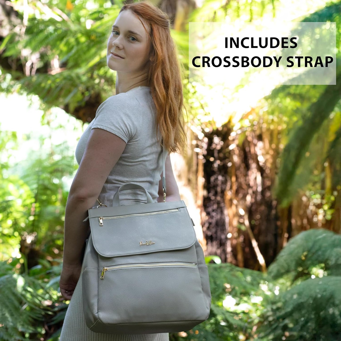 Premium Vegan Leather Diaper Bag Backpack – Large Designer Baby Bag, Stylish Diaper Backpack with Stroller & Crossbody Straps & Multiple Compartments (Ash Grey)