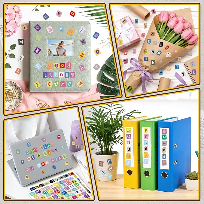 828 PCS Letter Stickers for Scrapbooking, 12 Sheets Magazine Alphabet Stickers