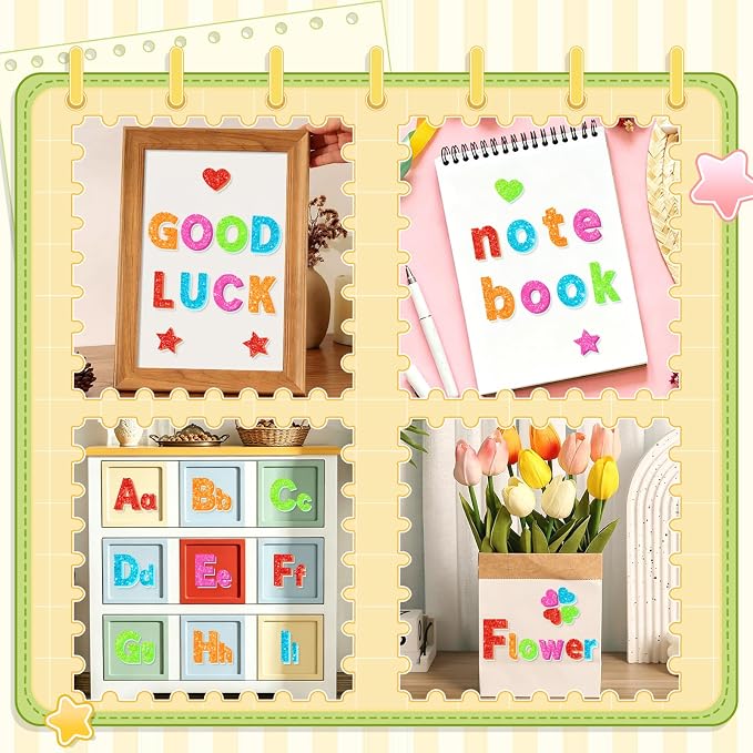 Glitter Foam Letter Stickers 335 Pcs Self-Adhesive Uppercase & Lowercase ABC