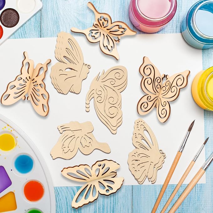 COCHIE DIY 3D Spring Butterfly Wood Crafts to Paint, Paintable Unfinished