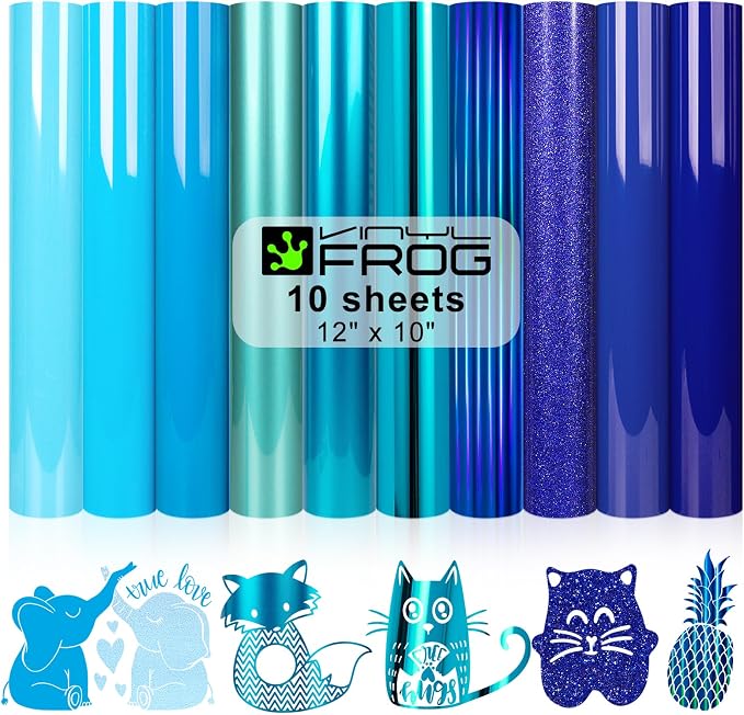 VINYL FROG Blue HTV Vinyl 10 Sheets Iron on Vinyl 12” X 10”Heat Transfer Vinyl