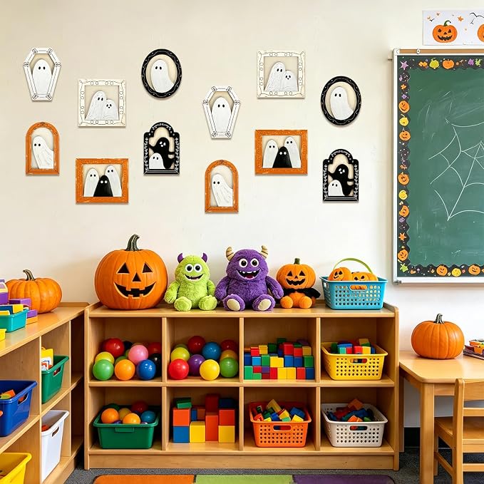 12 Sets Halloween Crafts Kit, Wood Ghost DIY Frames Decoration, Unfinished
