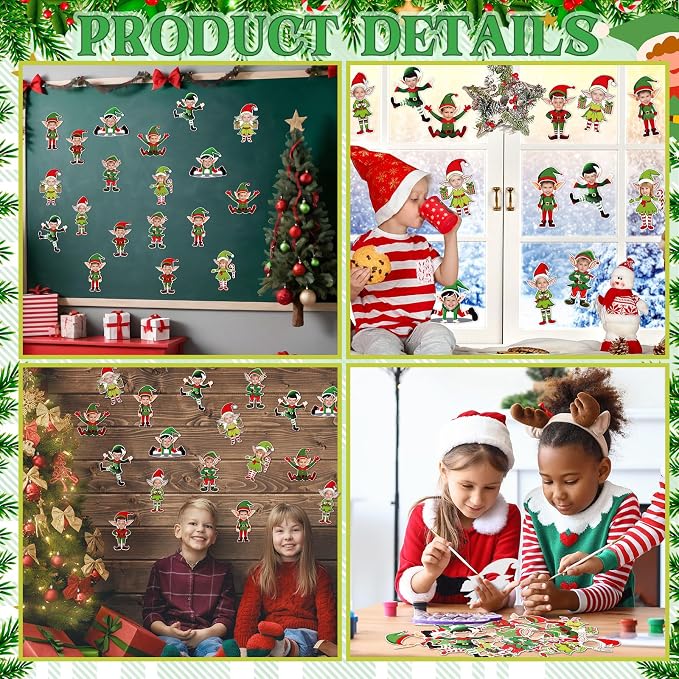 Gersoniel 72 Pcs Kid Christmas Elf Decor Xmas Cartoon Bulletin Board Cutout |