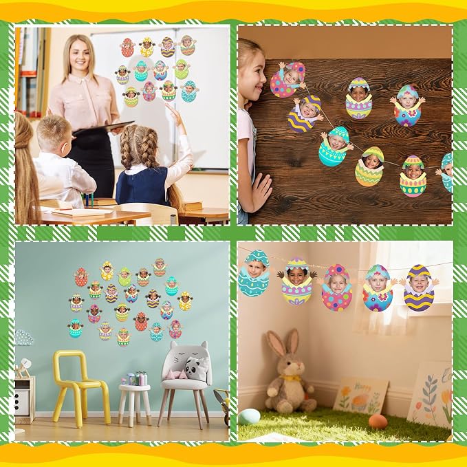Gersoniel 72 Pcs Kid Easter Egg Face Decor, Easter Bulletin Board Cutout |