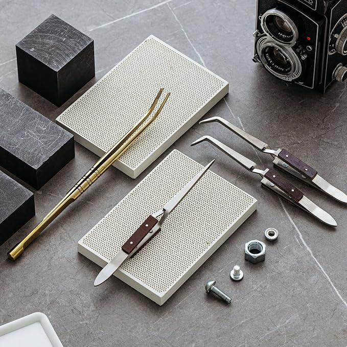 Gisafai 6 Pcs Jewelry Soldering Kit Include 2 Soldering Block Honeycomb Ceramic Welding Boards, 1 Copper Tongs, 3 Tweezers Reverse Tweezers Jewelers Making Melting Casting Tools Supplies
