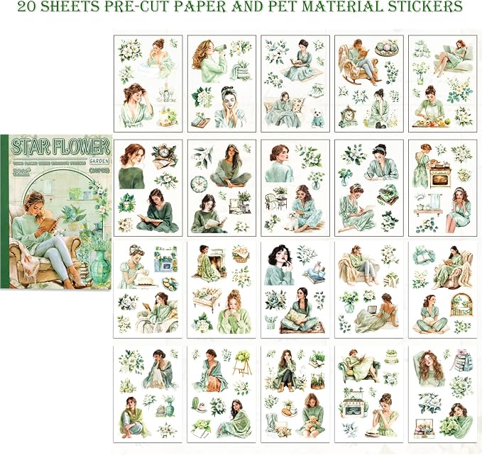 4 Book for Girls Scrapbooking Stickers Pre-Cut 480 washi Stickers PET People